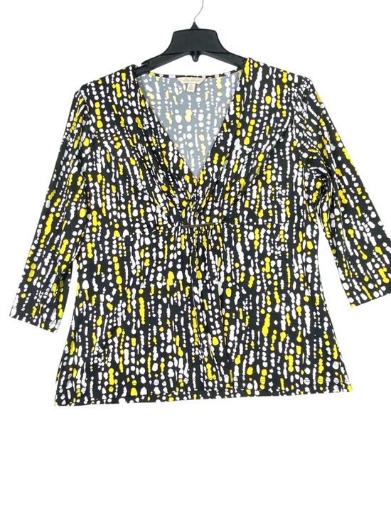 Laura Ashley Tops - Laura Ashley Dot Pattern Blouse Women XL Yellow Black V-Neck Empire Waist Career
